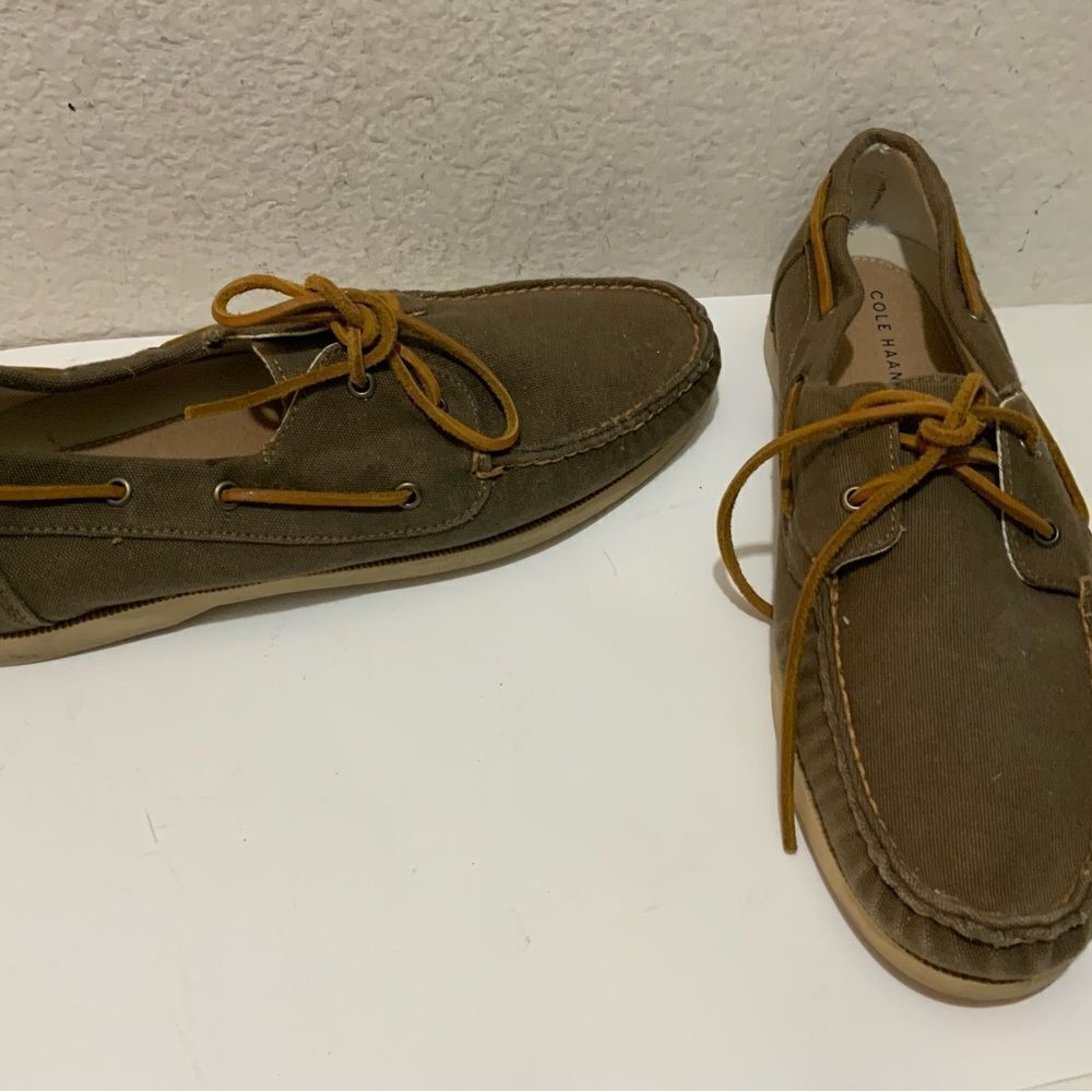 COLE HAAN Mens Canvas Slip-on Boat Shoes Size 12 M brown C14475 C15